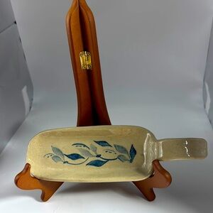 Pottery Soon Rest with Blue Leaf Design